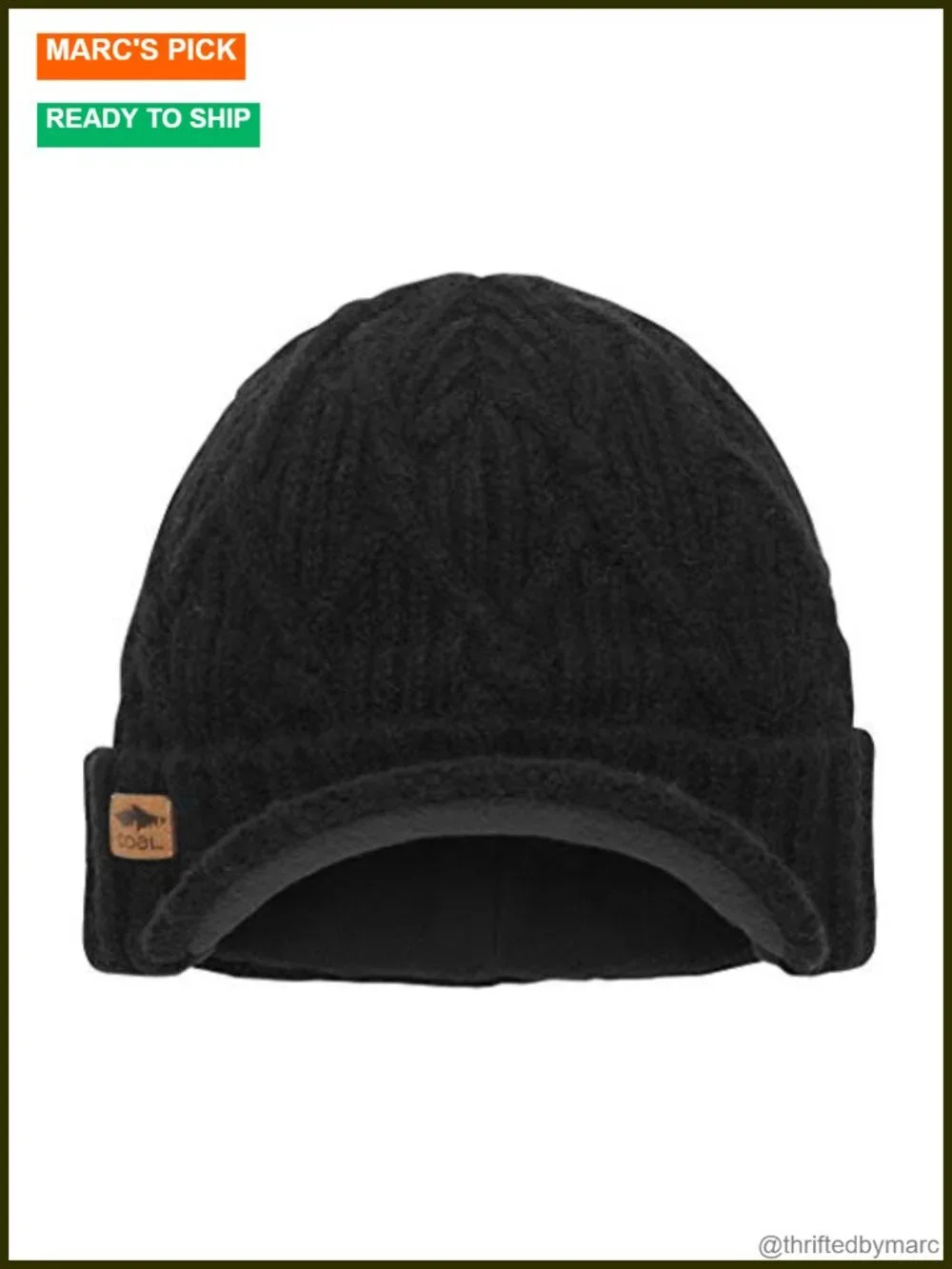 Winter Beanie Hat with Visor Fleece Lining Wool Cable Knit